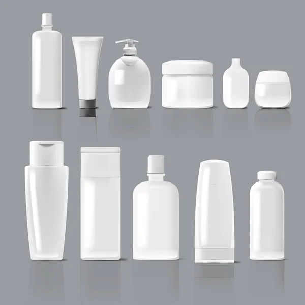 Set kosmetischer Produkte Paket. Sammlung von Sahne, Suppe, Schaum, Shampoo — Stockvektor