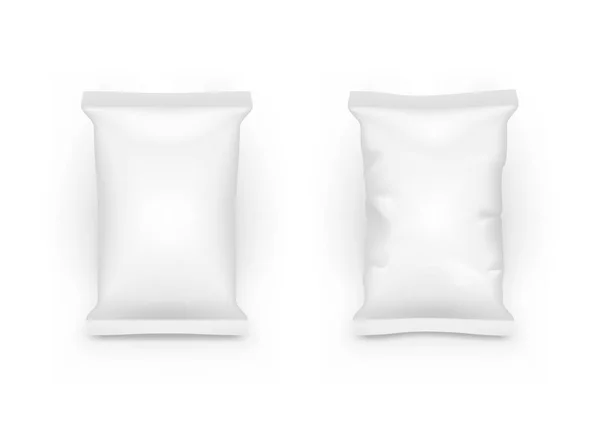Embalaje completo de la bolsa de almohada blanca transparente con sombra — Vector de stock