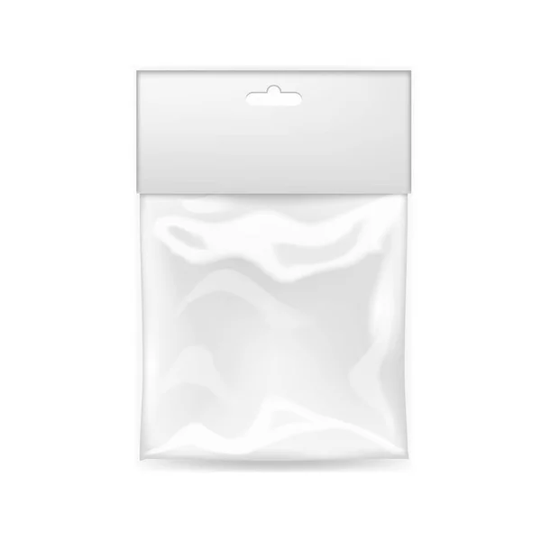 White Blank Plastic Bag With Hang Slot — Stock Vector