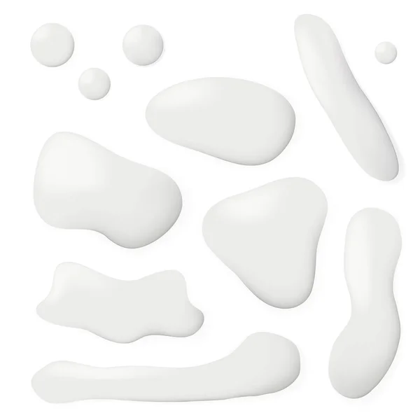 Gotas de pudim de leite derramado realista definido em branco — Vetor de Stock