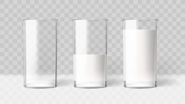 玻璃中的逼真透明牛奶。饮食饮料产品 — 图库矢量图片