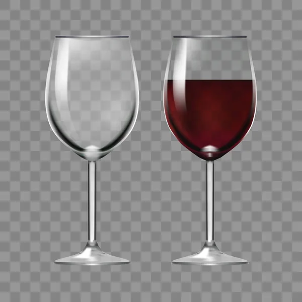 Realista grandes rojos vino y vidrio vacío — Vector de stock