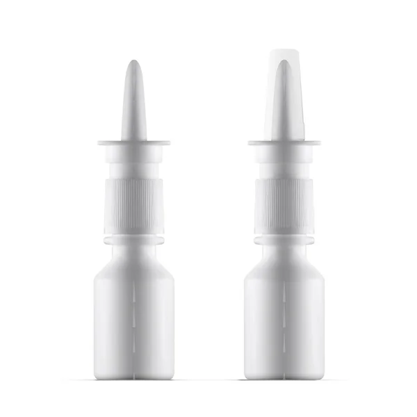 Bottiglia spray nasale in plastica bianca con modello di cappuccio trasparente — Vettoriale Stock