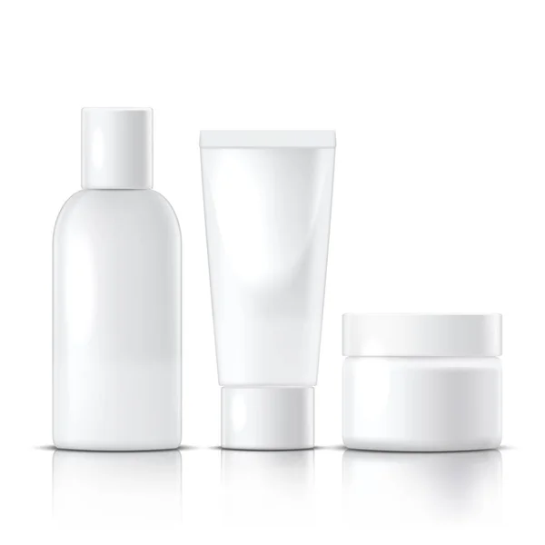 Pakiet produktów kosmetycznych na krem, balsam, szampon — Wektor stockowy