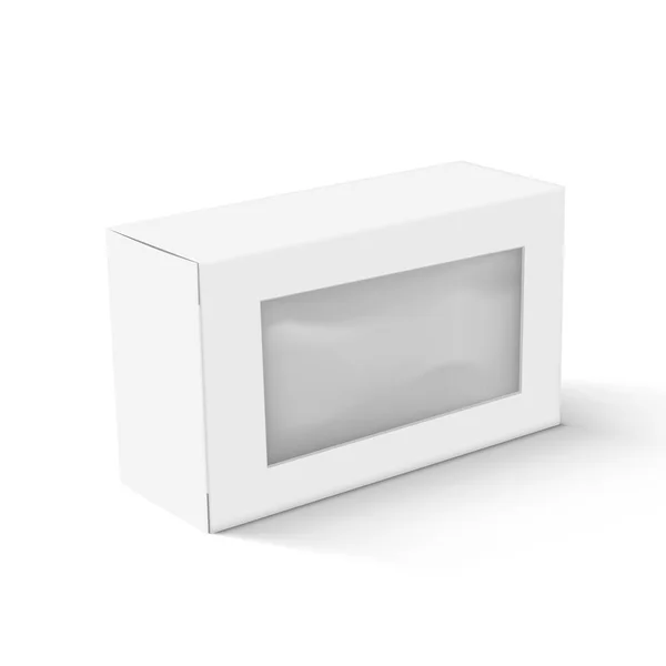 Embalagem branca realista da caixa da tomada do cartão em branco com janela plástica —  Vetores de Stock