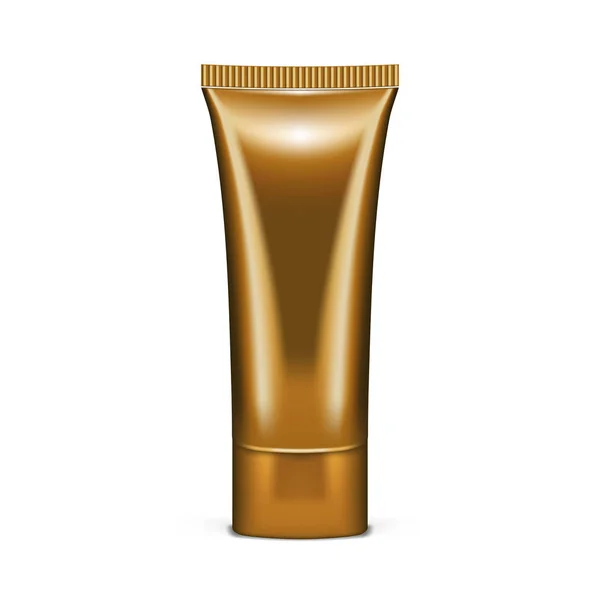 Realistische gouden buis met cosmetisch product geïsoleerd op witte achtergrond — Stockvector