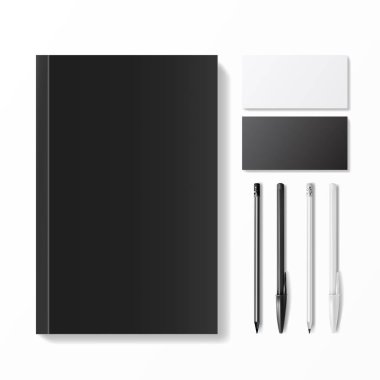 Gerçekçi Office şablonu marka. Kalem, kurşun kalem, kartvizit, defter