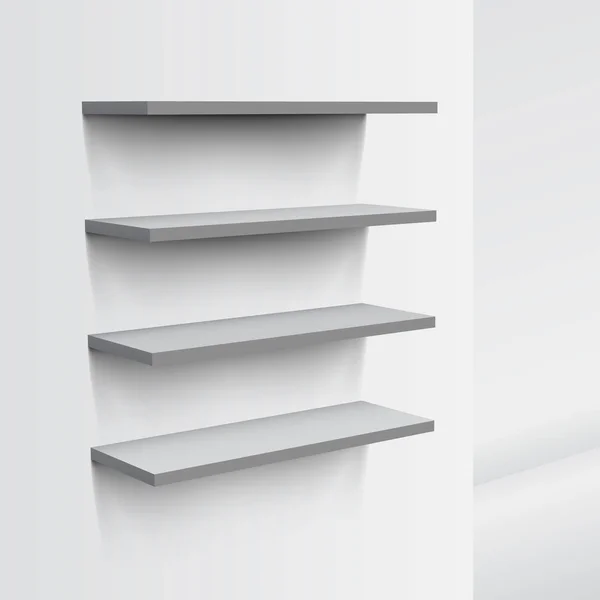 3D leeres weißes Ladenregal an der Wand — Stockvektor
