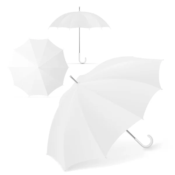 Realistic Blank White Umbrella Set For Branding — Stock Vector