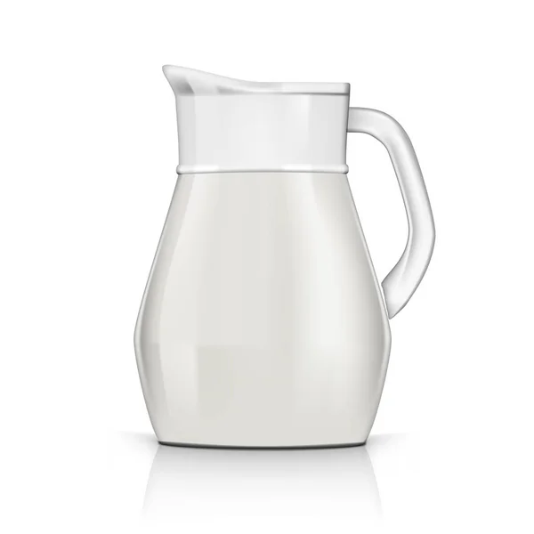 Realistische transparante glanzende glazen kruik met melk — Stockvector