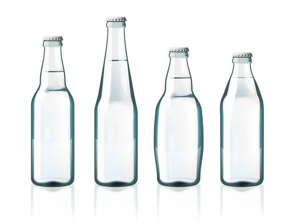 Botellas de vidrio de agua clara aisladas en blanco — Vector de stock