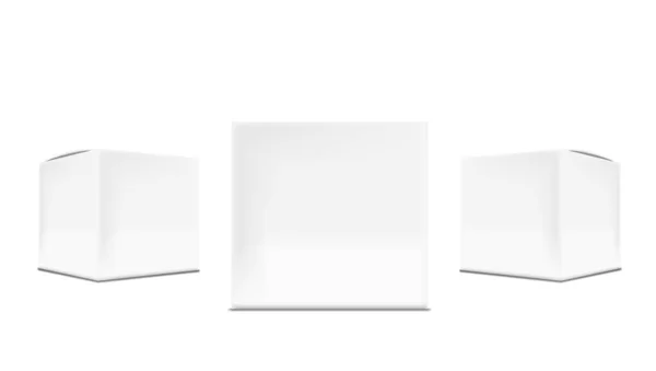 Caja de embalaje de cartón blanco 3D para marca — Vector de stock