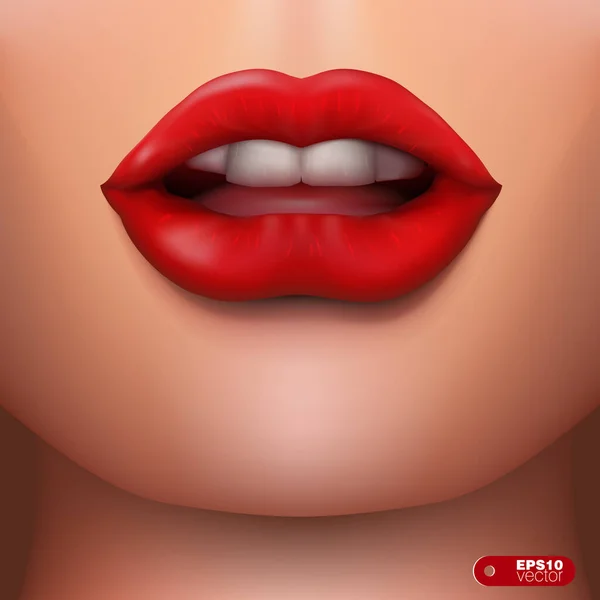 Realista Closeup Sexy Lábios de batom vermelho bonito — Vetor de Stock