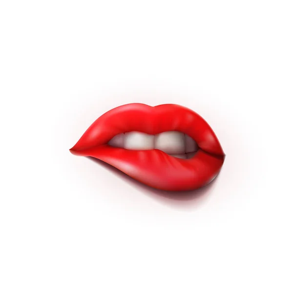 3D réaliste mordre lèvres sexy avec ombre — Image vectorielle