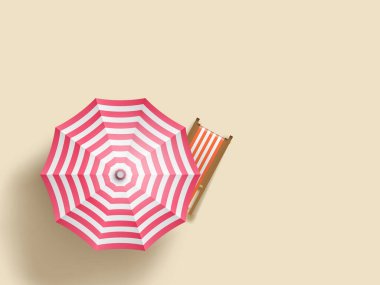 Sahildeki Şemsiye Altında Güneş Şezlongu. Üst Görünüm