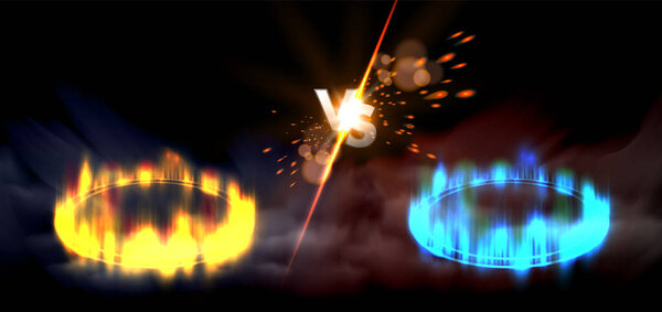Versus Round Orange And Blue Glow Circles Scene. EPS10 Vector