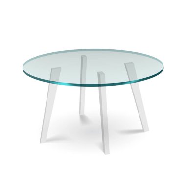 Beyaz bacaklı beyaz cam yuvarlak yemek masası. EPS10 Vektörü