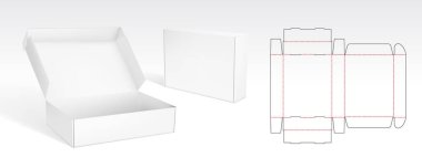Flip Lid Paketli Kutu Die Cut Şablon Tasarımı. Üç boyutlu model. EPS10 Vektörü