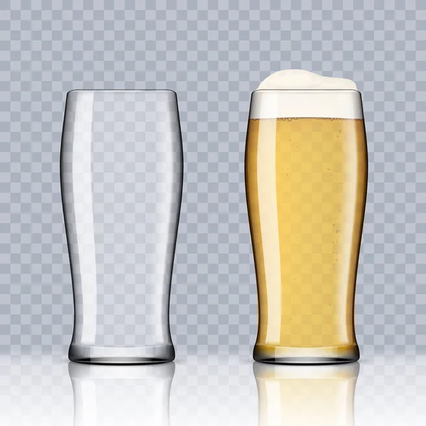 Vasos Cerveza Transparentes Realistas Vacía Llena Vector Eps10 — Vector de stock