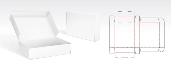 フリップリッドパッケージングダイカットテンプレートデザイン付きボックス 3Dモックアップ Eps10ベクトル — ストックベクタ