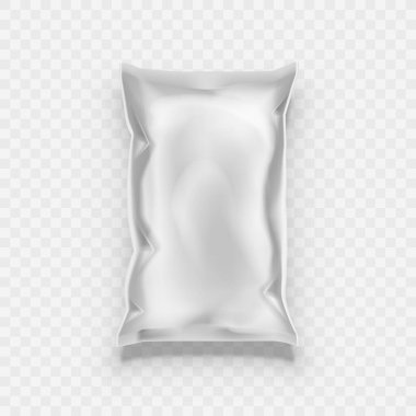 Yemek Paketi için Kırışmış Beyaz Folyo Yastık Torbası. EPS10 Vektörü