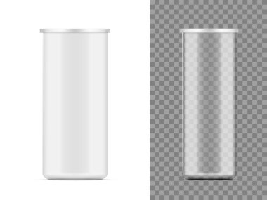 Beyaz kibrit kâğıdı ve tıbbi malzemeli şeffaf plastik tüp. EPS10 Vektörü