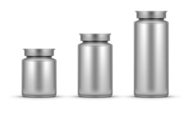 Farklı Boyut Parlak Plastik İlaç Şişesi Paketi. EPS10 Vektörü