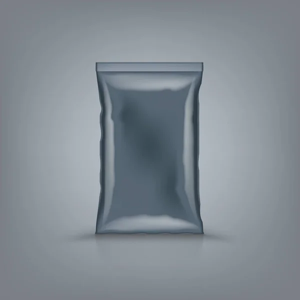 Empty Standing Vertically Sealed Black Foil Plastic Bag Eps10 Vector — Stock Vector