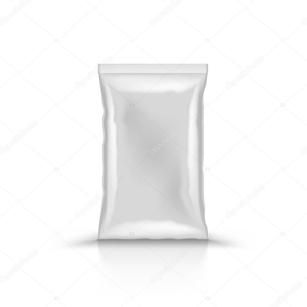 Empty Standing Vertically Sealed Foil Plastic Bag. EPS10 Vector
