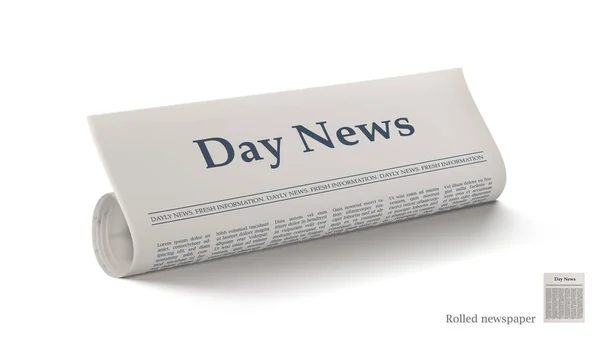 Realistic Rolled Newspaper With Big Title Day News — Stock Vector