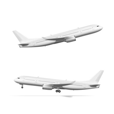 3D beyaz uçak havalanıyor ve iniyor. EPS10 Vektörü