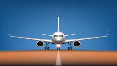 Gece Kalkışı Uçağı Hava Limanı Cephesi Görünümü. EPS10 Vektörü