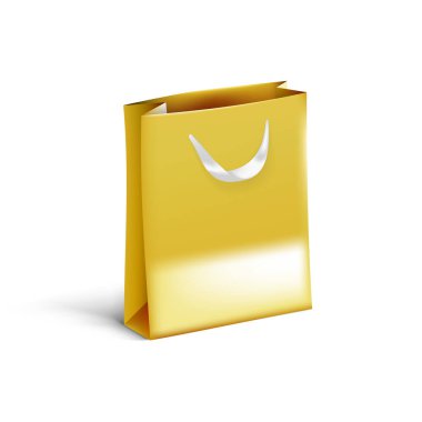 İpek saplı gerçekçi Altın Alışveriş Çantası. EPS10 Vektörü