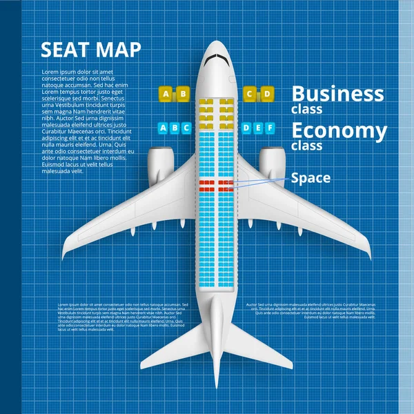 Plantilla Tarjeta Clase Business Economy Del Mapa Asiento Del Avión — Vector de stock