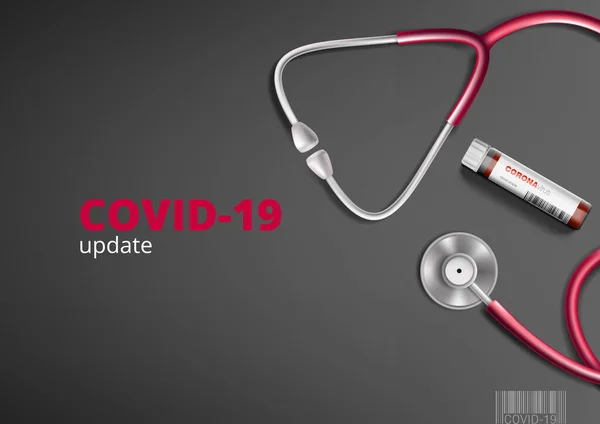 COVID-19 Оновлення зі стетоскопом і зразком крові — стоковий вектор