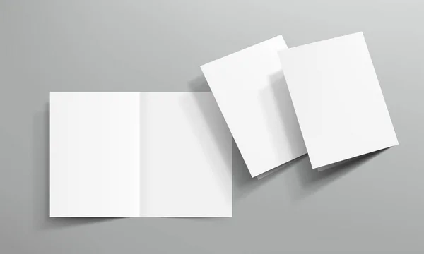 Livro quadrado claro em branco aberto 3D no fundo cinza — Vetor de Stock