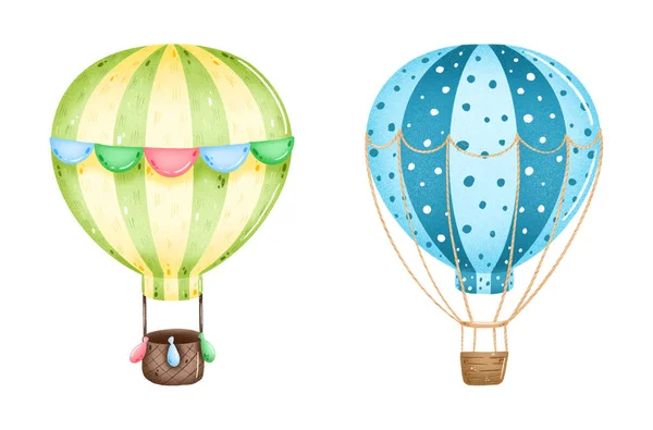 Cute cartoon colorful hot air balloons set on a white background