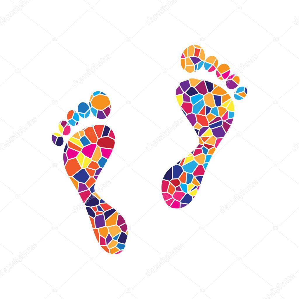 Foot prints sign. Vector. Stained glass icon on white background