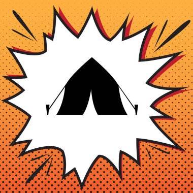 Turist çadır işareti. Vektör. Popüler sanat backgrou çizgi roman stili simgesini