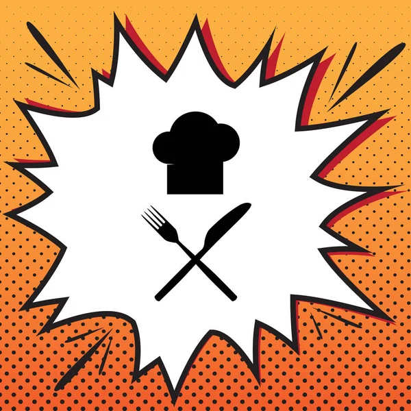 Šéfkuchař s nožem a vidličkou znamení. Vektor. Ikona stylu komiksů na pop- — Stockový vektor