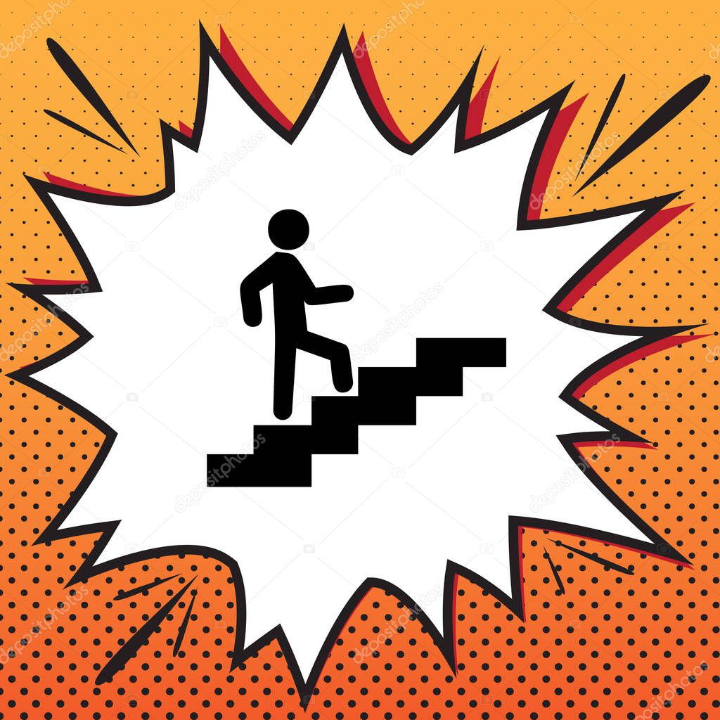 Man on Stairs going up. Vector. Comics style icon on pop-art bac