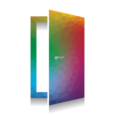 Kapıyı işaret illüstrasyon. Vektör. Parlak textur ile renkli simge