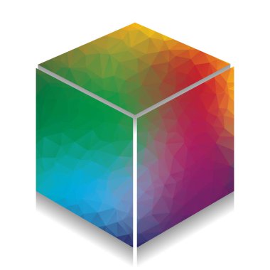 Küp işareti illüstrasyon. Vektör. Parlak textur ile renkli simge