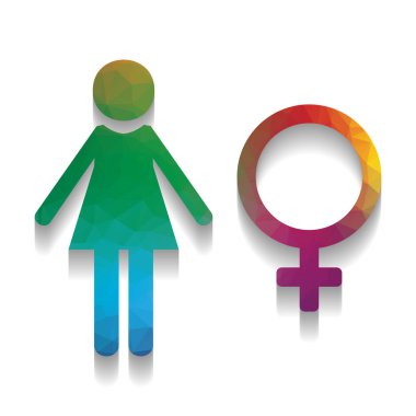 Kadın işaret illüstrasyon. Vektör. Renkli parlak metin simgesiyle