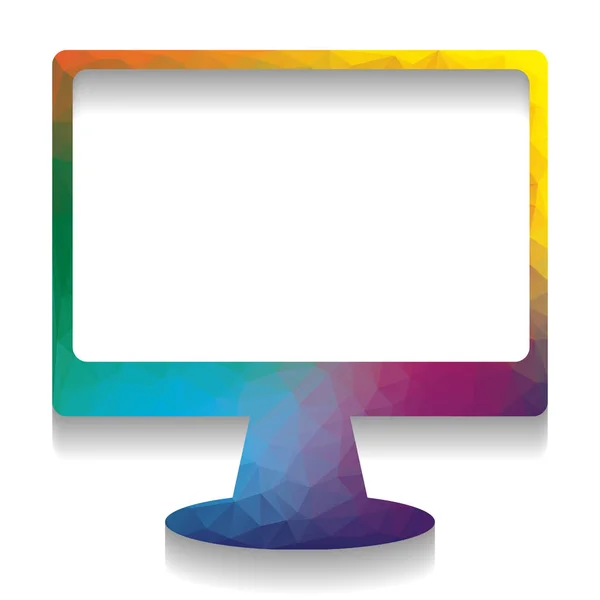 Monitor con signo de pincel. Vector. Icono colorido con texto brillante — Archivo Imágenes Vectoriales