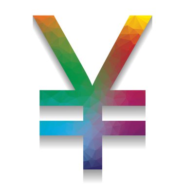 Yen işareti. Vektör. Renkli parlak dokusuna simgesiyle mozaik wi