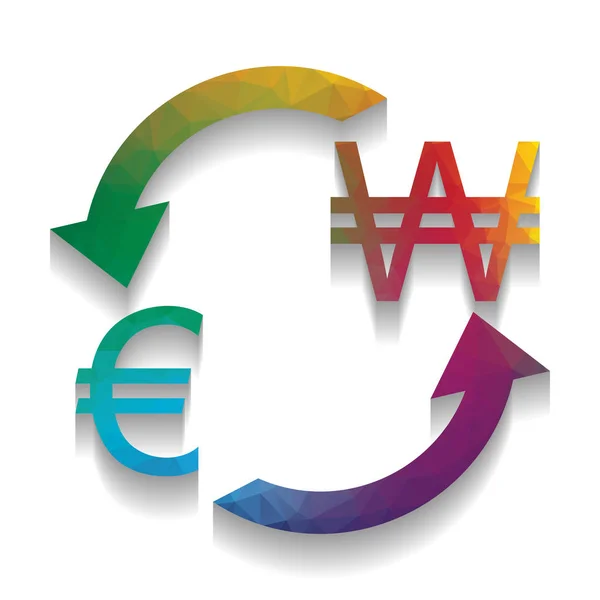 Signo de cambio de divisas. Euro y Corea del Sur ganó. Vector. Colorf — Vector de stock