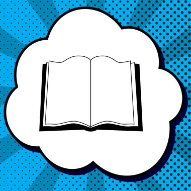 Kitap işareti. Vektör. Kabarcık mavi popüler sanat backgrou üzerinde siyah simgesini
