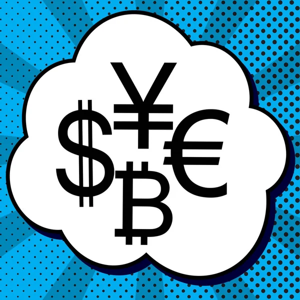 Valuta logga samling dollar, yen, euro, bitcoin. Vektor. Bla — Stock vektor