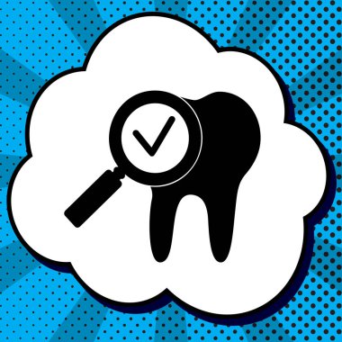 Ok işareti ile diş simgesi. Vektör. Kabarcık mavi siyah simgesini